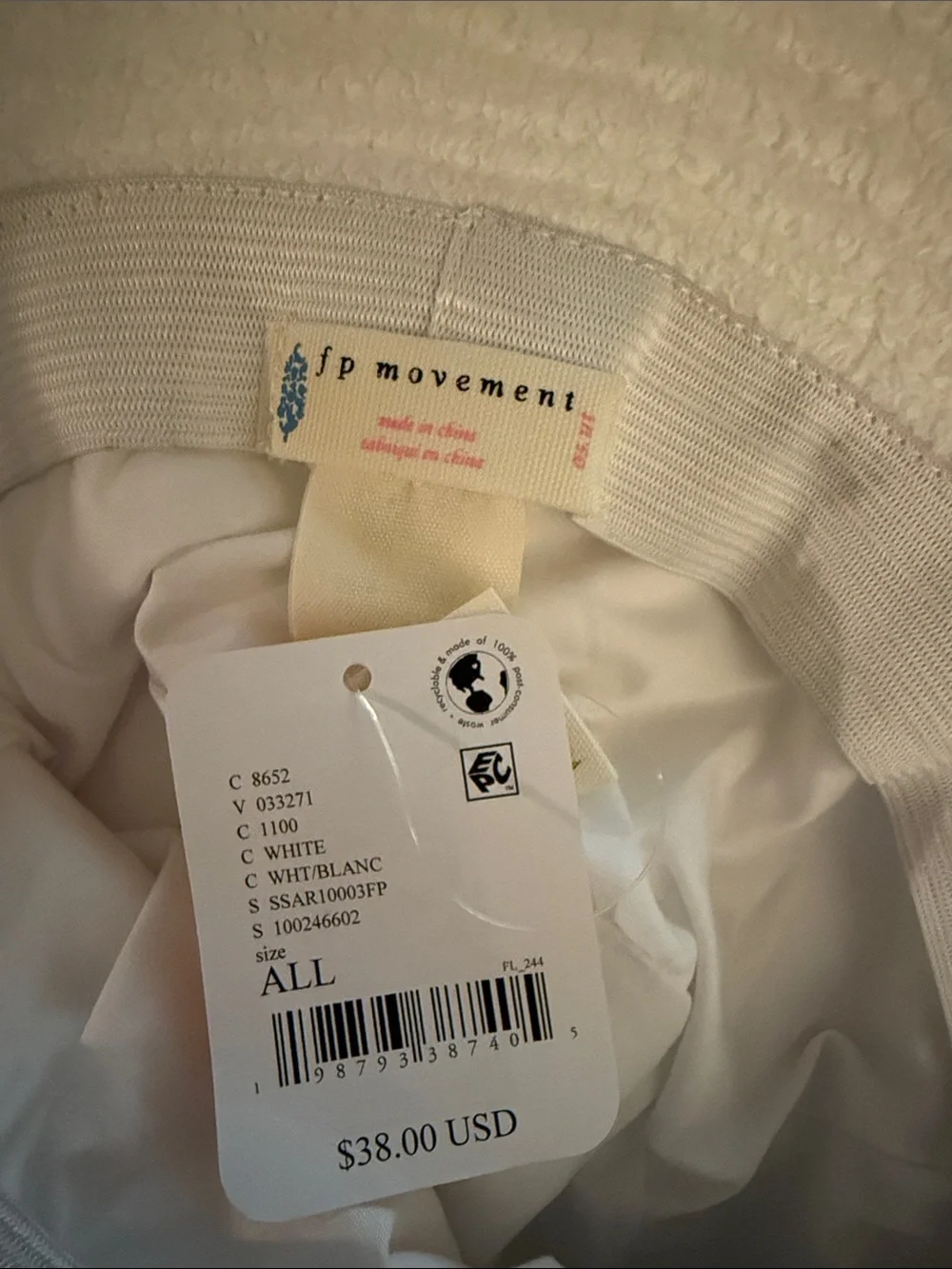FP Movement by Free People White Terry Cloth Bucket Hat with Pink Stitching